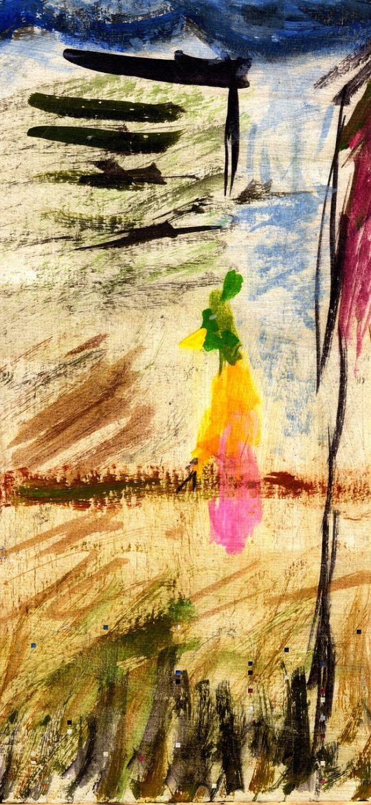画布 App 作品档案界面截图，竖向排列着多张画布实拍缩略图，每张下方标注拍摄日期与光线条件，整体呈暗色卡片列表布局